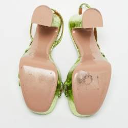 Malone Souliers Green Croc Embossed Leather Mila Platform Ankle Strap Sandals Size 39