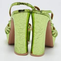 Malone Souliers Green Croc Embossed Leather Mila Platform Ankle Strap Sandals Size 39
