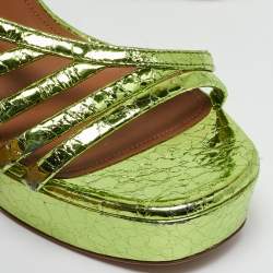 Malone Souliers Green Croc Embossed Leather Mila Platform Ankle Strap Sandals Size 39