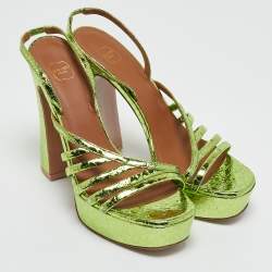 Malone Souliers Green Croc Embossed Leather Mila Platform Ankle Strap Sandals Size 39