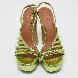 Malone Souliers Green Croc Embossed Leather Mila Platform Ankle Strap Sandals Size 39