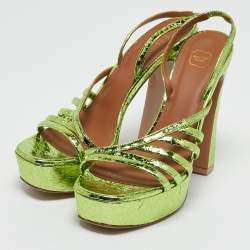 Malone Souliers Green Croc Embossed Leather Mila Platform Ankle Strap Sandals Size 39