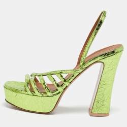 Malone Souliers Green Croc Embossed Leather Mila Platform Ankle Strap Sandals Size 39
