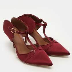 Malone Souliers Burgundy Satin and Leather Pumps Size 38.5