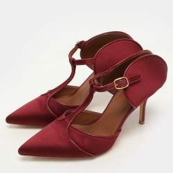 Malone Souliers Burgundy Satin and Leather Pumps Size 38.5