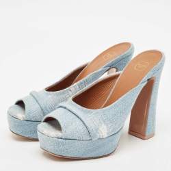 Malone Souliers Baby Blue Denim Yasmin Platform Mules Size 40