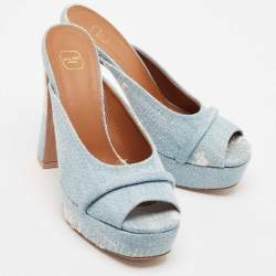 Malone Souliers Baby Blue Denim Yasmin Platform Mules Size 40