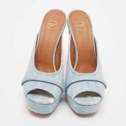 Malone Souliers Baby Blue Denim Yasmin Platform Mules Size 40