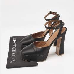 Malone Souliers Black Satin Mora Ankle Strap Platform Pumps Size 40