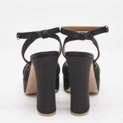 Malone Souliers Black Satin Mora Ankle Strap Platform Pumps Size 40