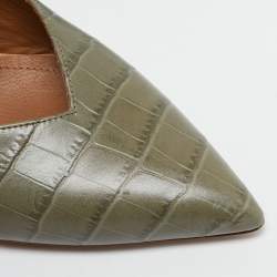 Malone Souliers Army Green Croc Embossed Leather Maisie Mules Size 37