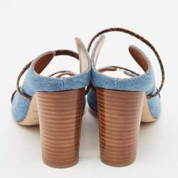 Pre Owned Malone Souliers Blue/Brown Denim and Python Embossed Leather Maureen Mules Size 37