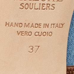 Pre Owned Malone Souliers Blue/Brown Denim and Python Embossed Leather Maureen Mules Size 37