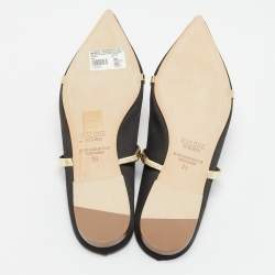 Pre Owned Malone Souliers Black/Gold Satin and Leather Maureen Flats Size 39