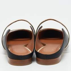 Pre Owned Malone Souliers Black/Gold Satin and Leather Maureen Flats Size 39