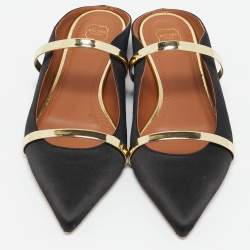 Pre Owned Malone Souliers Black/Gold Satin and Leather Maureen Flats Size 39