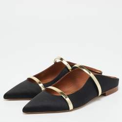 Pre Owned Malone Souliers Black/Gold Satin and Leather Maureen Flats Size 39