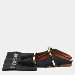 Pre Owned Malone Souliers Black/Gold Satin and Leather Maureen Flats Size 39