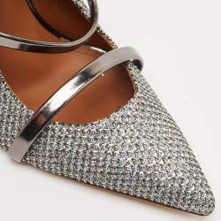 Malone Souliers Silver Metallic Moire Fabric Maureen Pointed Toe Pumps Size 39