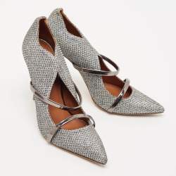 Malone Souliers Silver Metallic Moire Fabric Maureen Pointed Toe Pumps Size 39