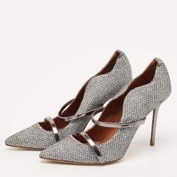 Malone Souliers Silver Metallic Moire Fabric Maureen Pointed Toe Pumps Size 39