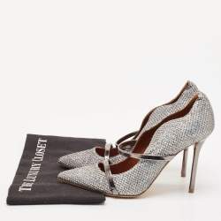 Malone Souliers Silver Metallic Moire Fabric Maureen Pointed Toe Pumps Size 39