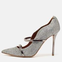 Malone Souliers Silver Metallic Moire Fabric Maureen Pointed Toe Pumps Size 39
