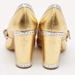 Pre Owned Malone Souliers Rose Gold/Silver Perforated Leather Ada Pumps Size 39.5