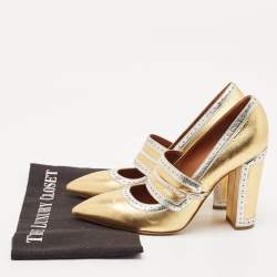 Pre Owned Malone Souliers Rose Gold/Silver Perforated Leather Ada Pumps Size 39.5
