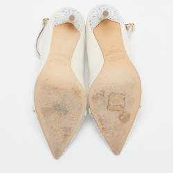 Malone Souliers White Leather and Suede Crystal Embellished Pumps Size 37
