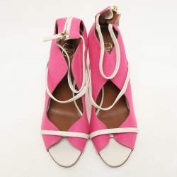 Malone Souliers Pink/White Canvas And Leather Mika Triple Band Peep Toe Sandals Size 40