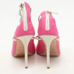 Malone Souliers Pink/White Canvas And Leather Mika Triple Band Peep Toe Sandals Size 40