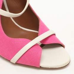 Malone Souliers Pink/White Canvas And Leather Mika Triple Band Peep Toe Sandals Size 40