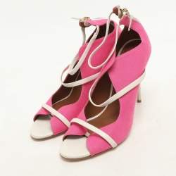 Malone Souliers Pink/White Canvas And Leather Mika Triple Band Peep Toe Sandals Size 40