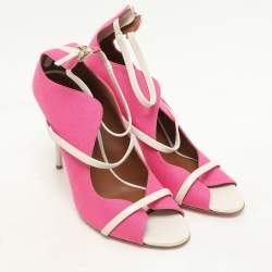 Malone Souliers Pink/White Canvas And Leather Mika Triple Band Peep Toe Sandals Size 40