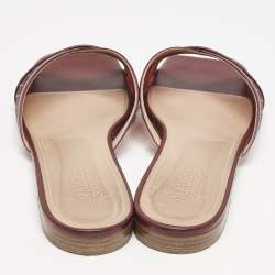 Malone Souliers Burgundy Leather and Mesh Perla Flat Slides Size 42