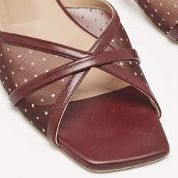 Malone Souliers Burgundy Leather and Mesh Perla Flat Slides Size 42