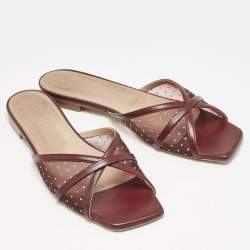 Malone Souliers Burgundy Leather and Mesh Perla Flat Slides Size 42