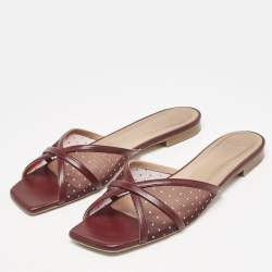 Malone Souliers Burgundy Leather and Mesh Perla Flat Slides Size 42