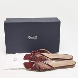 Malone Souliers Burgundy Leather and Mesh Perla Flat Slides Size 42