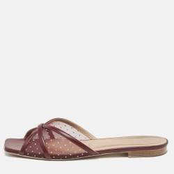 Malone Souliers Burgundy Leather and Mesh Perla Flat Slides Size 42