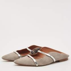 Malone Souliers Grey Suede and Leather Maureen Pointed Toe Flat Mules Size 40