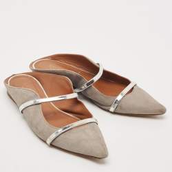 Malone Souliers Grey Suede and Leather Maureen Pointed Toe Flat Mules Size 40