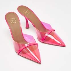 Malone Souliers Neon Pink Patent Leather and PVC Joella Heel Mules Size 37.5