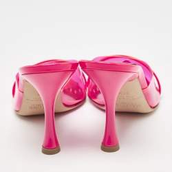 Malone Souliers Neon Pink Patent Leather and PVC Joella Heel Mules Size 37.5