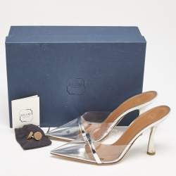 Malone Souliers Silver Patent Leather and PVC Joella Heel Mules Size 37.5
