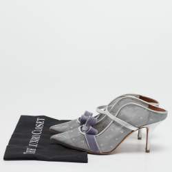 Malone Souliers Silver Leather and Mesh Marguerite Pumps Size 38    