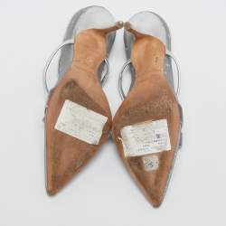 Malone Souliers Silver Leather and Mesh Marguerite Pumps Size 38    