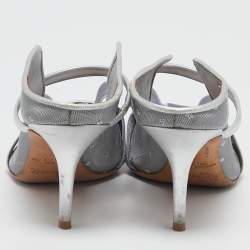 Malone Souliers Silver Leather and Mesh Marguerite Pumps Size 38    