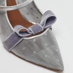 Malone Souliers Silver Leather and Mesh Marguerite Pumps Size 38    